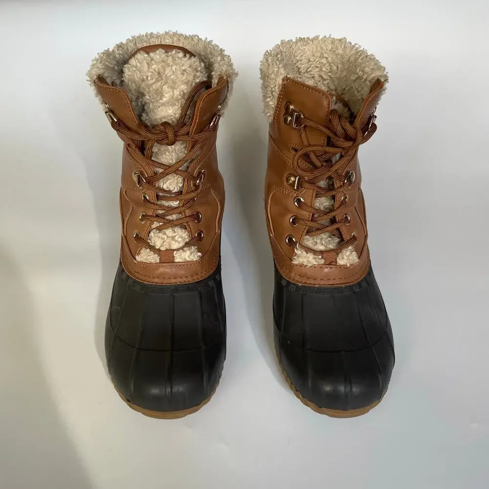 Tommy Hilfiger Rainah Duck Boots Womens 8M Brown Waterproof Lace Up Winter